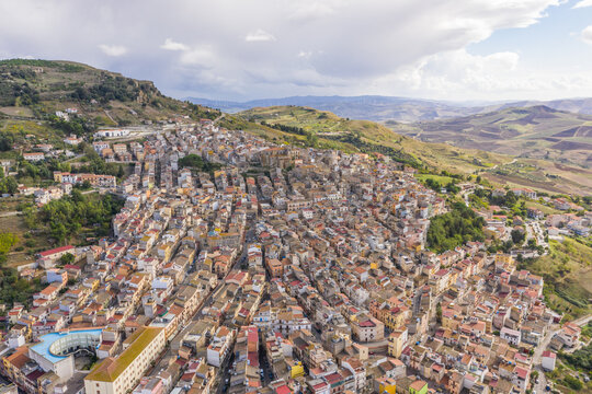 Aerial view of the picturesque town of Alia, Sicily, Italy.