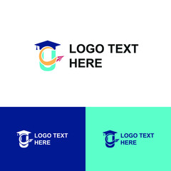 Initial letter U with toga hat  graduation gown and paper plane flying around for education academy logo concept  © muhammad