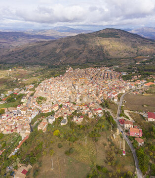 Aerial view of the picturesque town of Alia, Sicily, Italy.