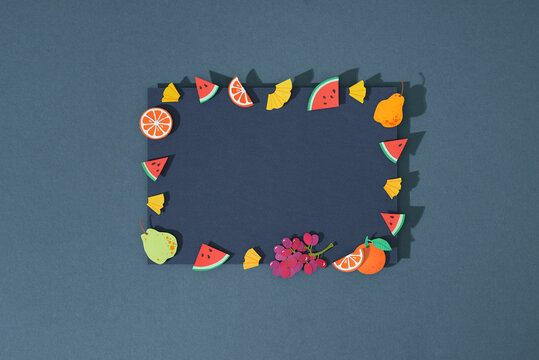 Fruits rectangle frame with place for text.