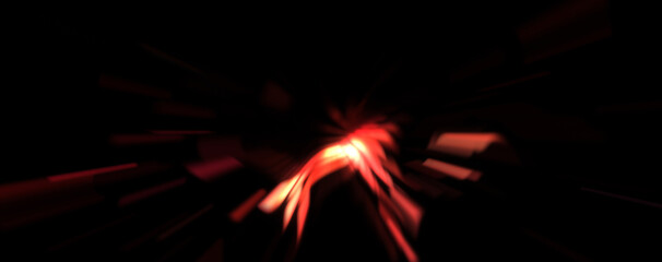 Light particle trails. Light explosion star with glowing particles and lines. Beautiful moving abstract rays background.