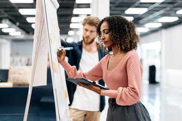 Curly Hair Business Woman Using Board