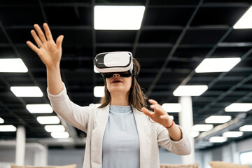 Business Woman Using Virtual Reality Glasses