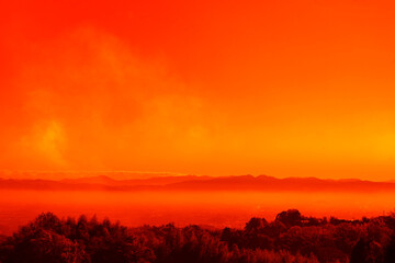 雲海充満奈良盆地朝焼