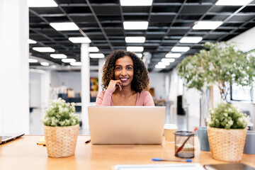 Portrait of Curly Hair Business Woman Smiling