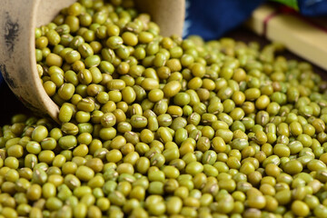 Mung beans on the background of retro Chinese style