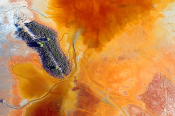 Aerial view of brown acidic landscape of RioÔøΩTintoÔøΩMines area