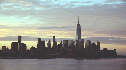 East river and manhattan buildings at sunset, New York City, USA - 399417793