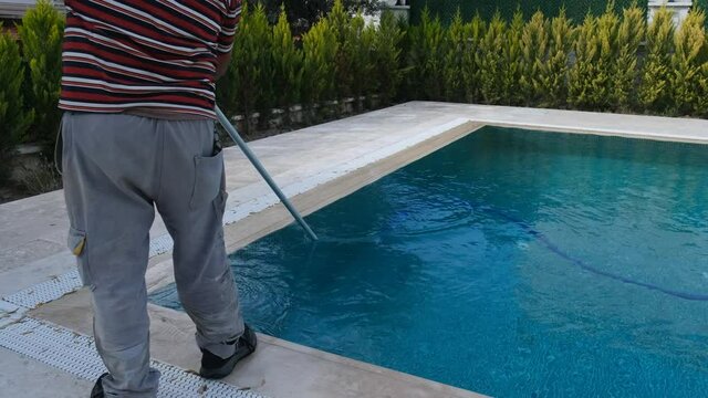 The cleaner who cleans the pool. The cleaner who cleans the pool floor.	
