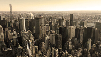 black and white Aerial top view of Manhattan and Central Park New York City, USA