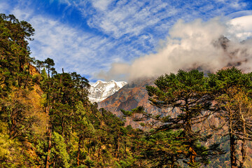 Himalayan mountains landscape on the trek from Chatra Kola to Khotey it is on trekking route to Mera peak in Nepal.