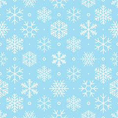 Blue christmas snow background winter snowflake seamless pattern. Great for holidays season wallpaper, xmas backdrops, packaging, scrapbooking, or giftwrap projects. Surface pattern design.