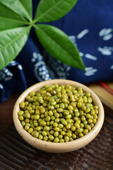 Mung beans on the background of retro Chinese style