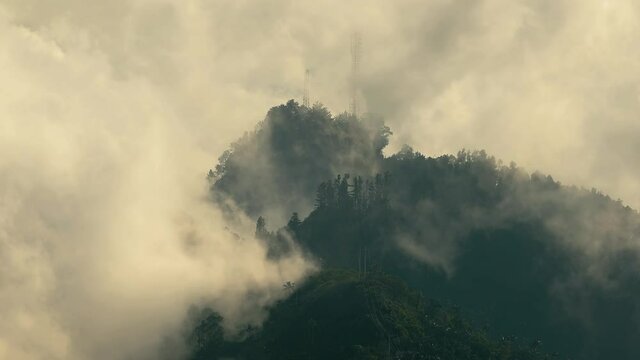 Mountain clouds in the Andes, mist over the forest, Sierra Nevada de Santa Marta, clouds moving in real time