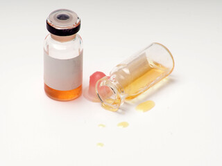 Close up shoot of vaccine on a bottle, capture on white isolated background