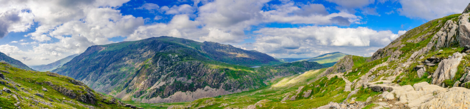 Panorama of Snowdon National park in North Wales. UK