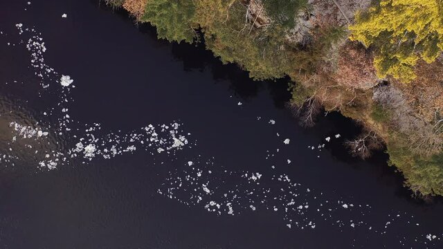 Dells of the Wisconsin river. Aerial view. Winter time, day. Nature, natural area. Landscape