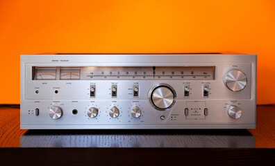 Vintage Audio Stereo Receiver with shiny metal front panel
