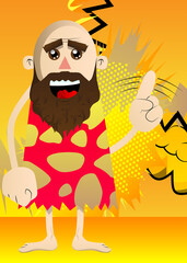 Cartoon caveman saying no with his finger. Vector illustration of a man from the stone age.