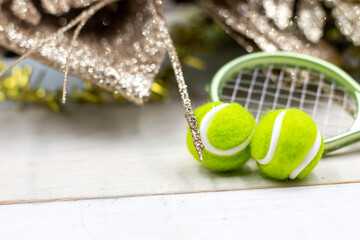 Tennis Christmas Decoration with tennis ball and racket for Christmas Holiday 