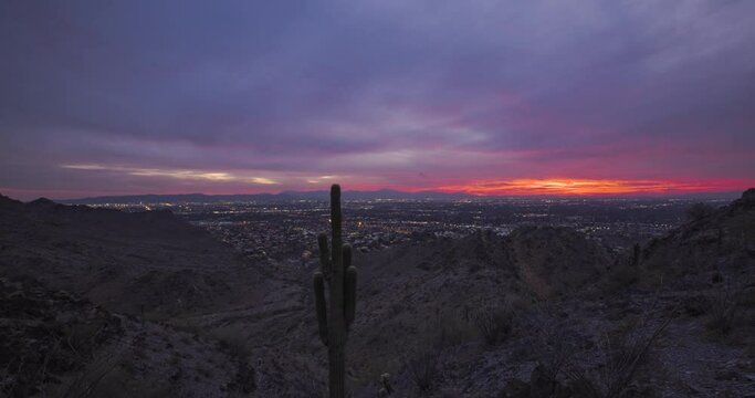Time-lapse of a beautiful sunset fading into a dark night sky over the Sonoran desert in Phoenix, Arizona.