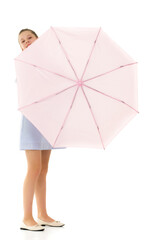Beautiful Teen Girl Standing with Opened Umbrella