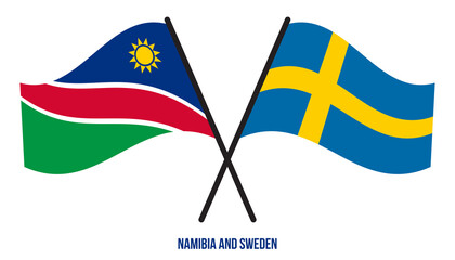 Namibia and Sweden Flags Crossed And Waving Flat Style. Official Proportion. Correct Colors.