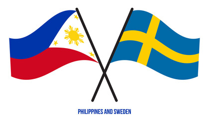 Philippines and Sweden Flags Crossed And Waving Flat Style. Official Proportion. Correct Colors.