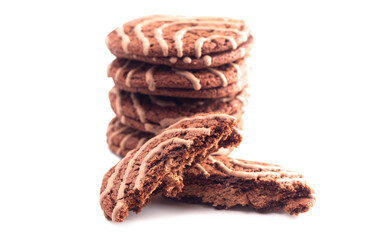 Soft Chocolate Fudge Cookie with Swirl Icing on a White Background