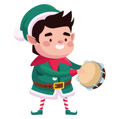 cute santa helper christmas character playing tambourine