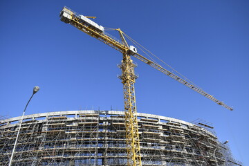 Building construction in Muscat city. glass and Aluminum Curtain works in the Hotel building. 