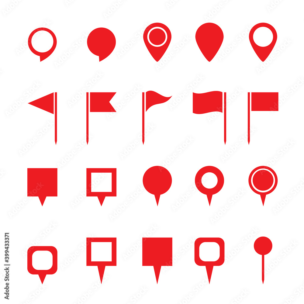 Poster red pins map on white background. location map icon, gps pointer mark. pointer icon. stock image. ep