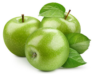 Fresh green apple with leaves