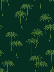 Realistic illustration of palm trees. Seamless pattern. Flat vector in green colors