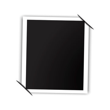 Realistic black photo for frame print design. Blank template. Photo frame tucked corners. Stock image. EPS10.