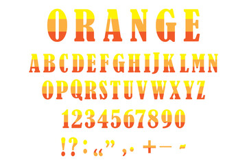 3d letters numbers symbols for print design. Vector paint. Punctuation marks set.Orange typographic signs. Stock image. EPS10.