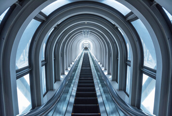 Futuristic escalator in modern tunnel
