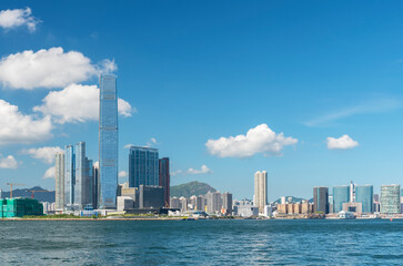 Naklejka premium Skyline of Victoria harbor of Hong Kong city