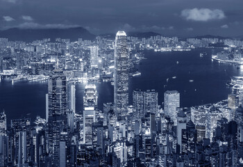 Night scenery of Victoria Harbor of Hong Kong city