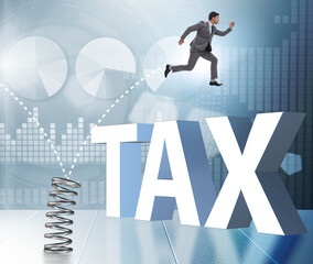 Businessman jumping from spring in business concept