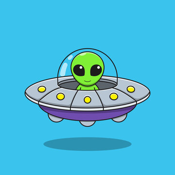 Illustration vector graphic of alien cartoon is driving a flying saucer