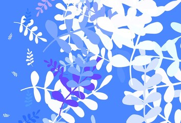 Light Pink, Blue vector doodle backdrop with leaves.