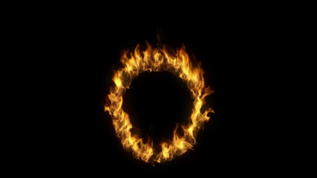 3D animation of the letter o on fire with alpha layer