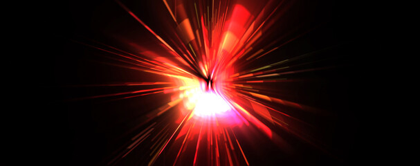 Futuristic lens flare. Light explosion star with glowing particles and lines. Beautiful abstract rays background.