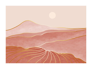 Abstracte berglandschap. creatieve minimalistische handgeschilderde illustraties van het midden van de eeuw modern. Vector geometrische landschapsachtergrond in Aziatisch Japans patroon