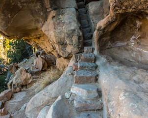 Chiseled Stone Steps on The Petroglyph Point Trail, Mesa Verde National Park, Colorado, USA
