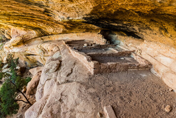 Ruins of an Ancient Pueblo on The Petroglyph Point Trail, Mesa Verde National Park, Colorado, USA