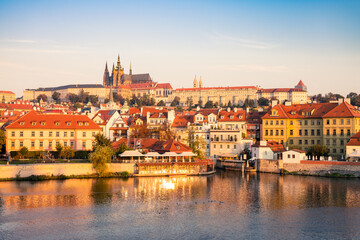 Naklejka na ściany i meble Prague's old town with the famous Prague's castle in morning light. Czech Republic