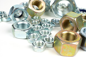 close-up of various metal nuts for fastening products
