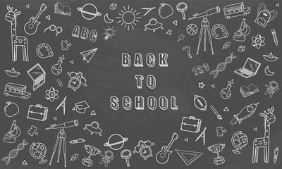Fototapeta na wymiar Concept of education School chalkboard with different stuff. Welcome back to school design vector.